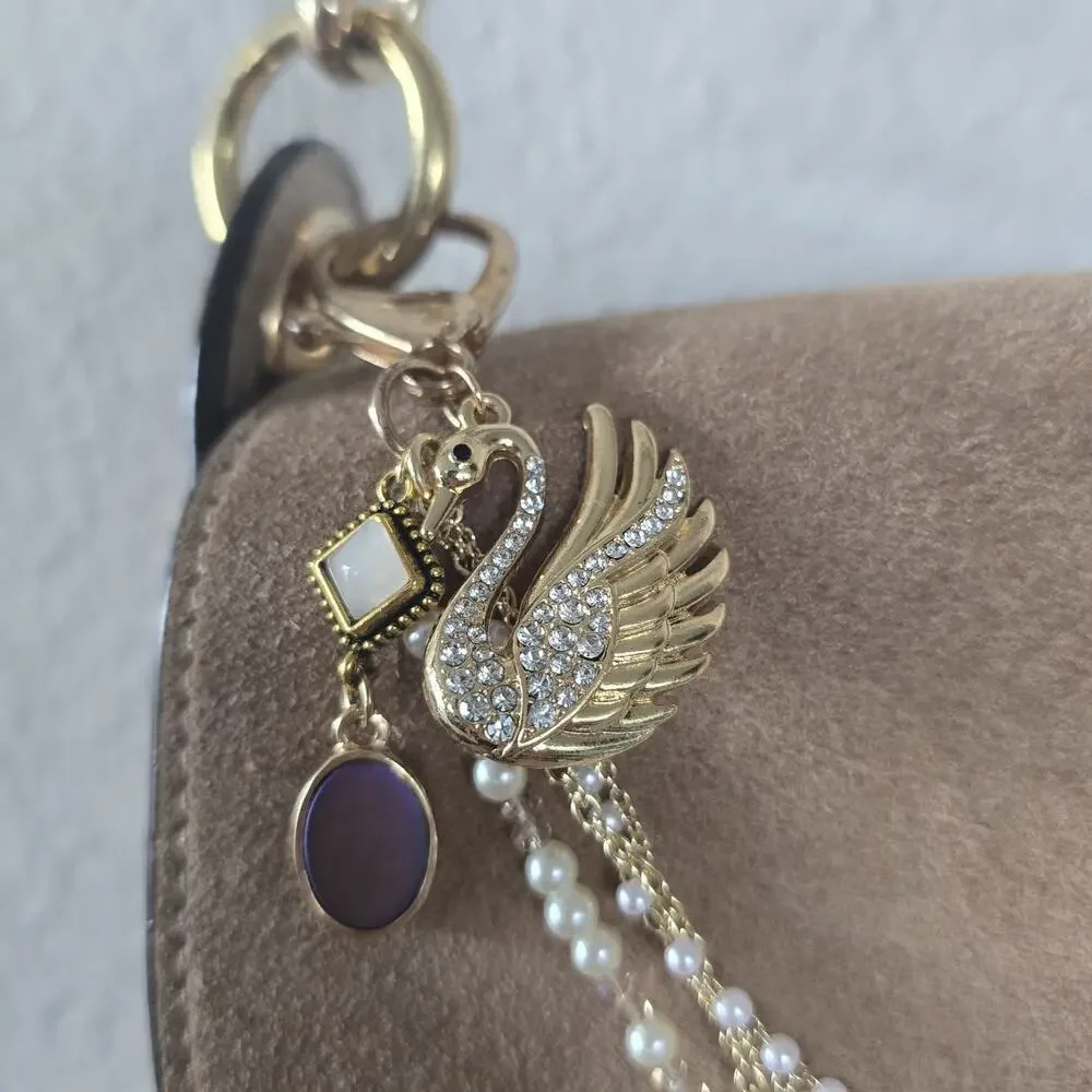 Victorian Swan and Locket Purse/Bag Charm, Belt Chain, Keychain, New!